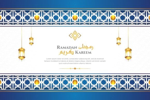 Elegant Blue & White Luxury Horizontal Islamic Ornament Background